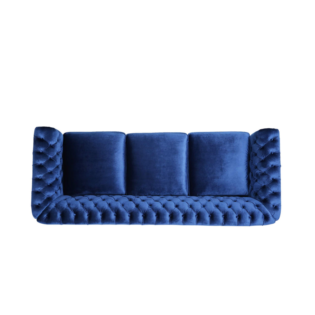 Navy Blue Velvet Sofa with Scroll Arms B877969