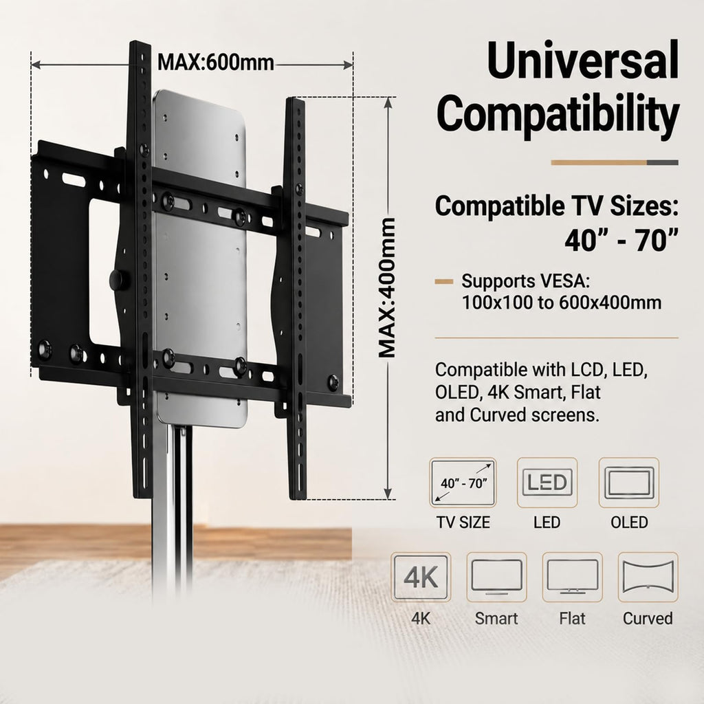 Rolling TV Stand Mount for 40” to 70” TVs up to 88 lbs with Wheels G34354