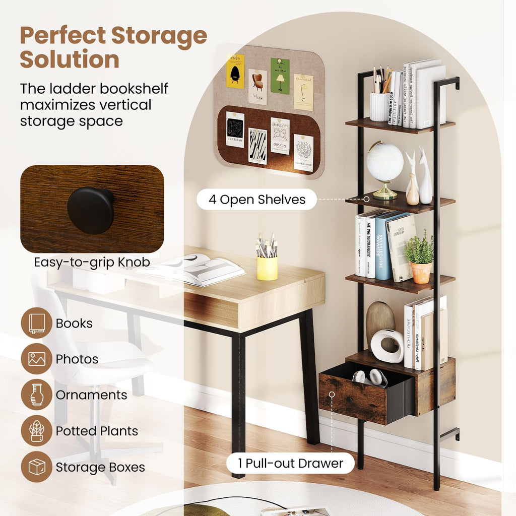 5-Tier Ladder Bookcase with Drawer K550