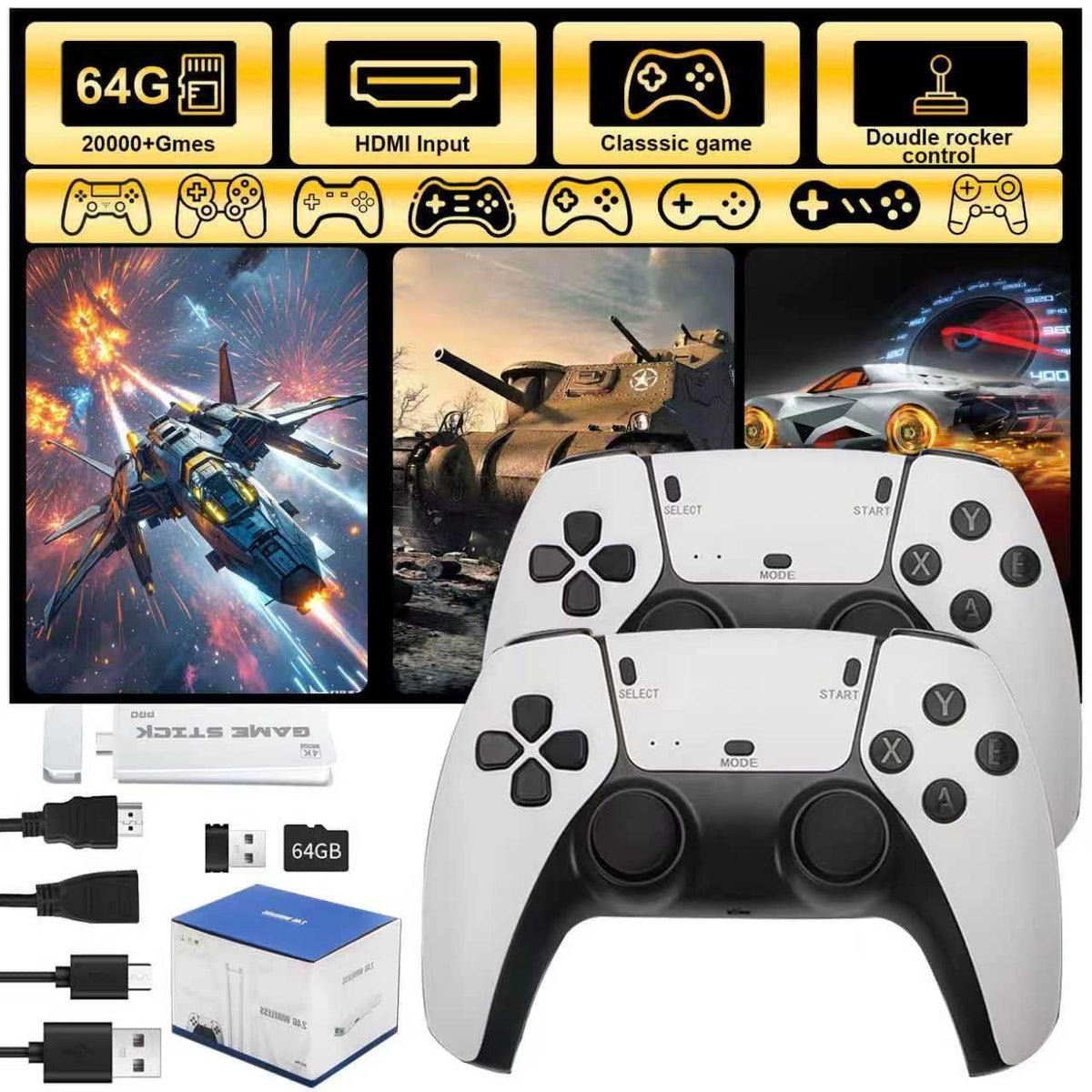 4K HDMI Retro Gaming Console with 64GB TF Card and 2.4G Wireless Controllers U735