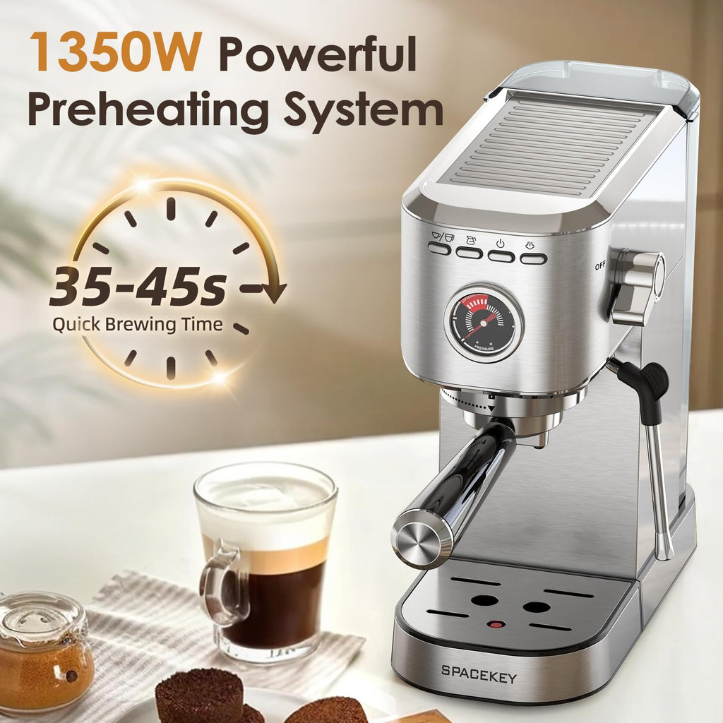 20 Bar Stainless Steel Espresso Machine with Milk Frother W48165