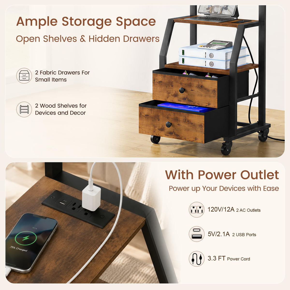 Rolling TV Stand for 32-55 Inch TVs Y753