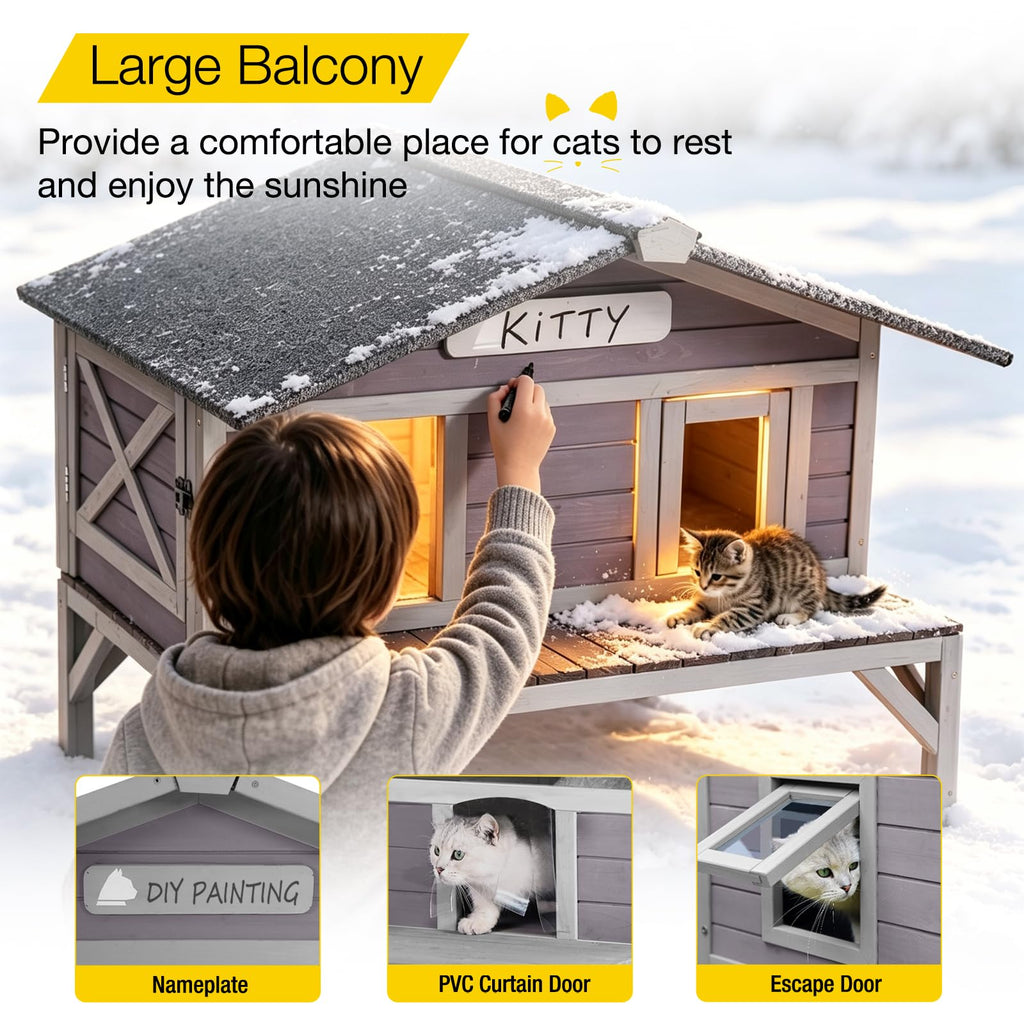 Outdoor Heated Cat House with Insulated Liner J683