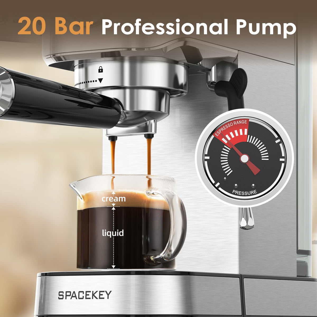 20 Bar Stainless Steel Espresso Machine with Milk Frother W48165