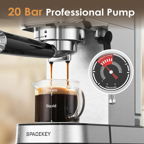 20 Bar Stainless Steel Espresso Machine with Milk Frother W48165