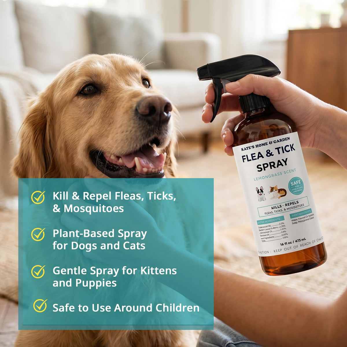 Flea and Tick Spray for Dogs & Cats 16oz T50955