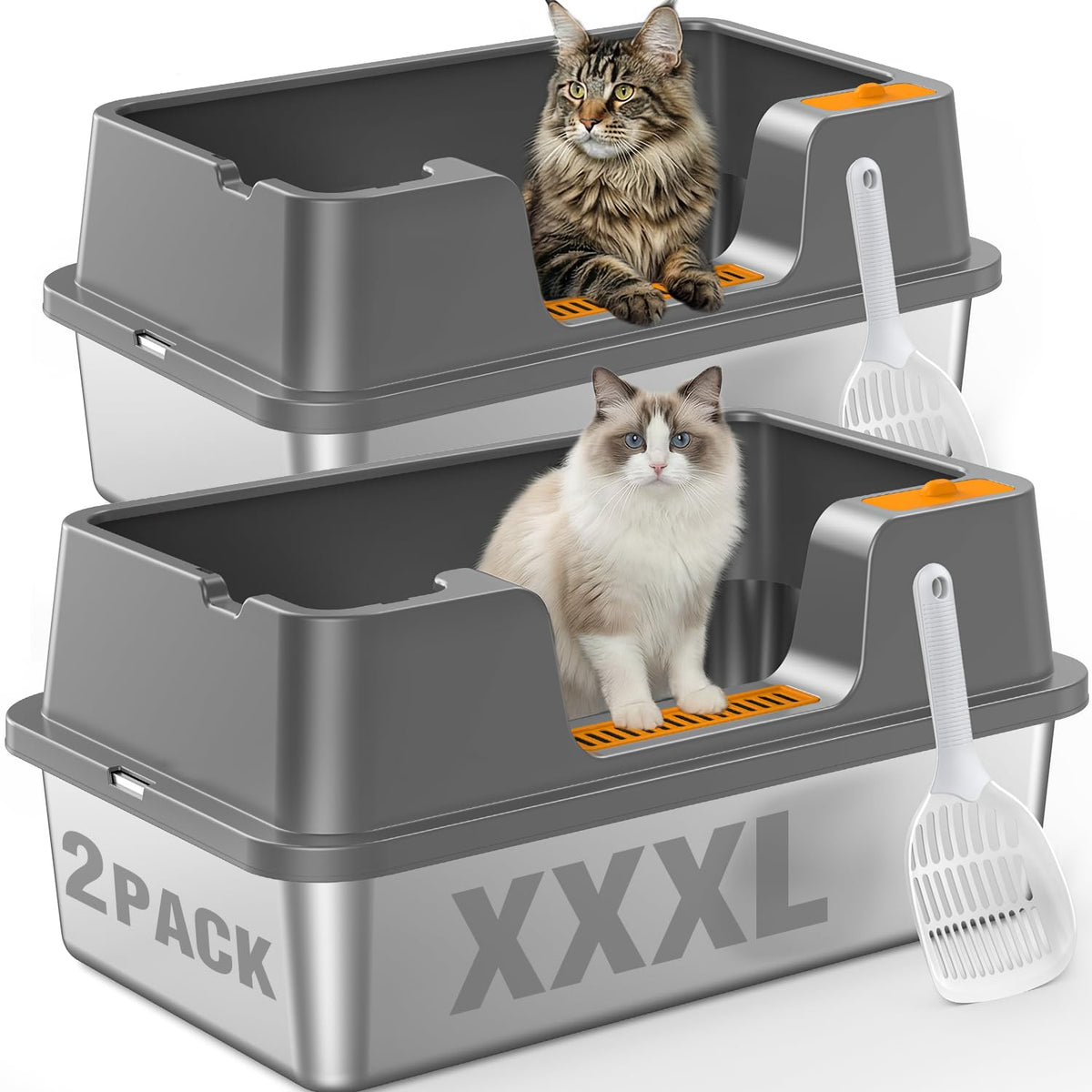 Extra Large Stainless Steel Litter Box with High Sides C253