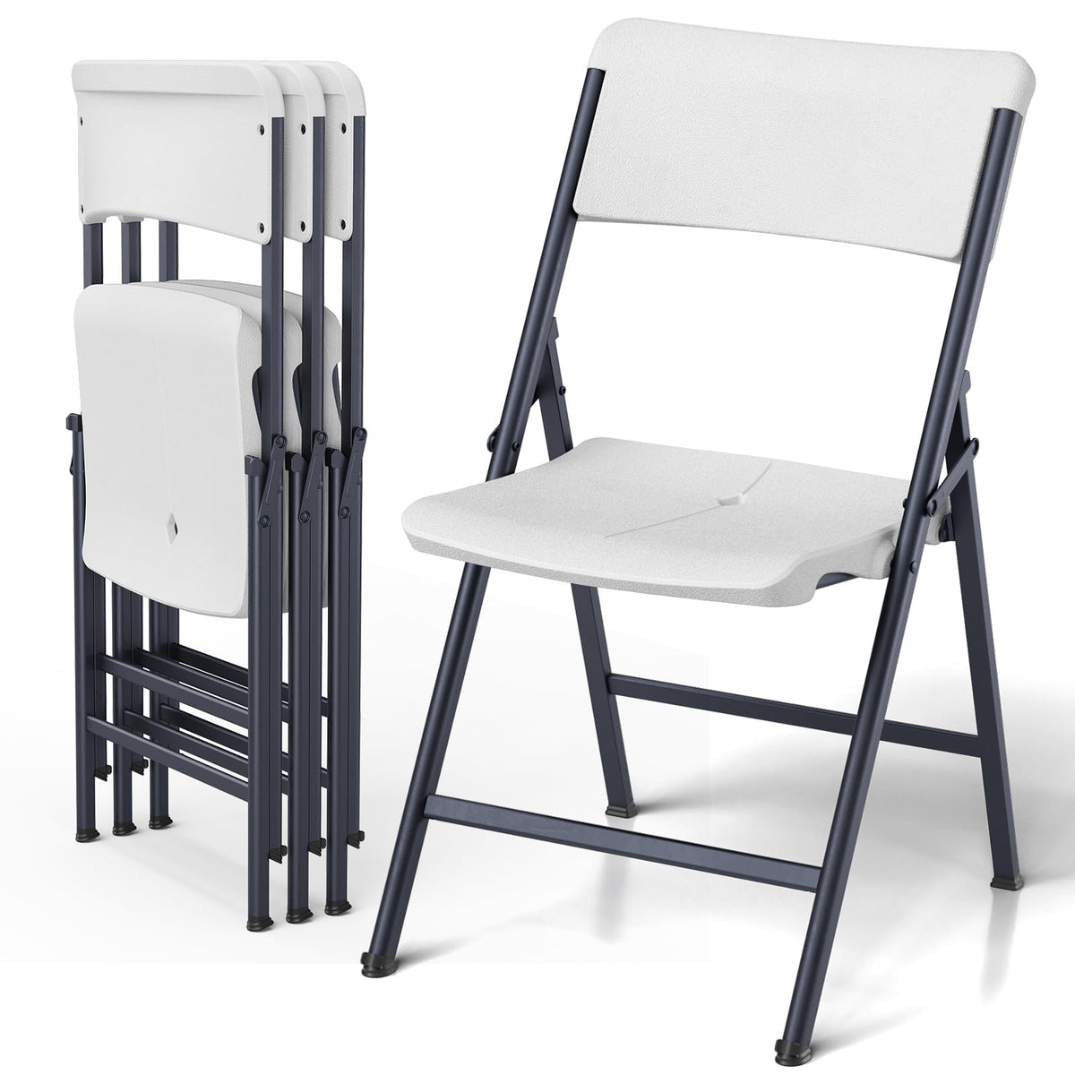White 4 Pack Plastic Folding Chairs with Metal Frame U335697