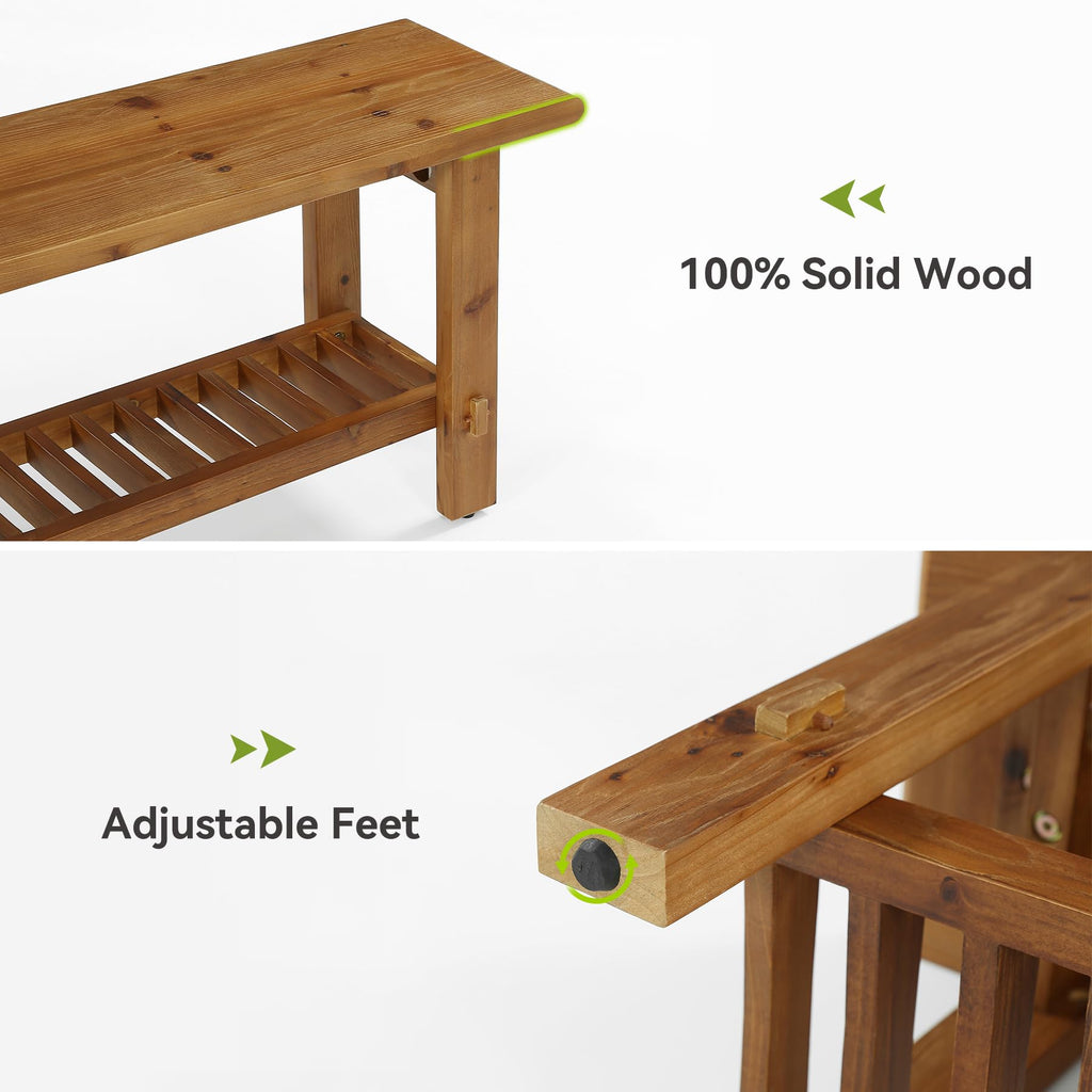 Solid Wood Shoe Bench with Storage Rack W557