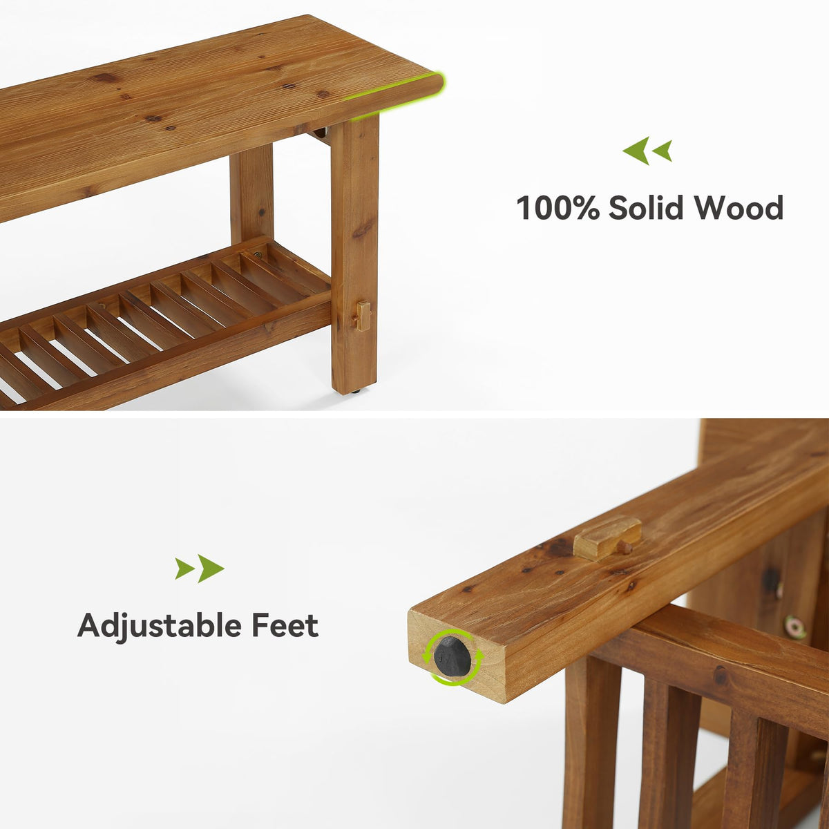 Solid Wood Shoe Bench with Storage Rack W557