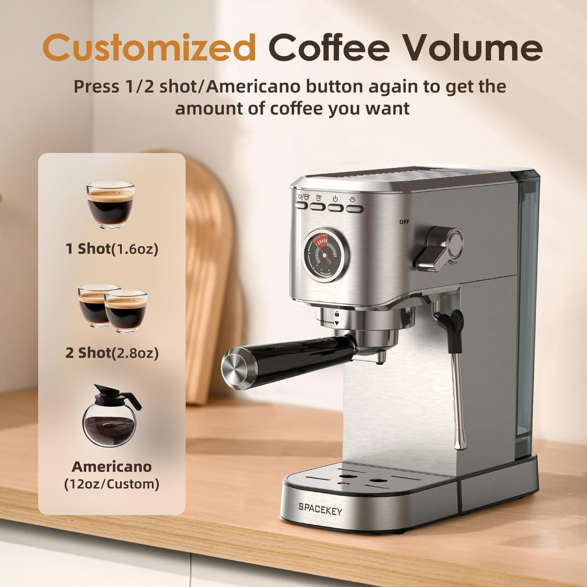 20 Bar Stainless Steel Espresso Machine with Milk Frother W48165