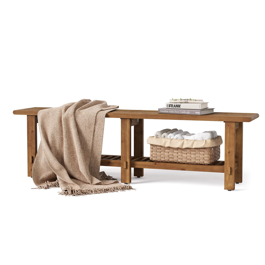 Solid Wood Shoe Bench with Storage Rack W557