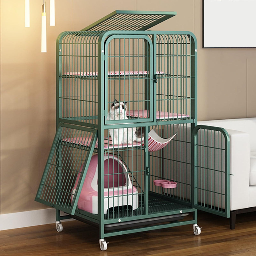 4-Tier Metal Cat Enclosure with Removable Tray & Wheels L653499