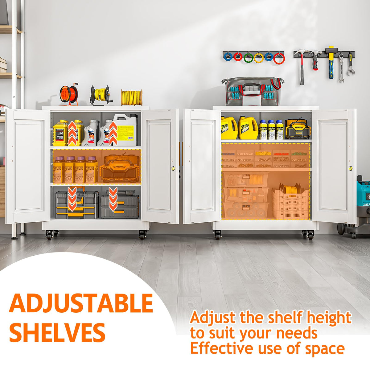 White Metal Storage Cabinet with Wheels H6684