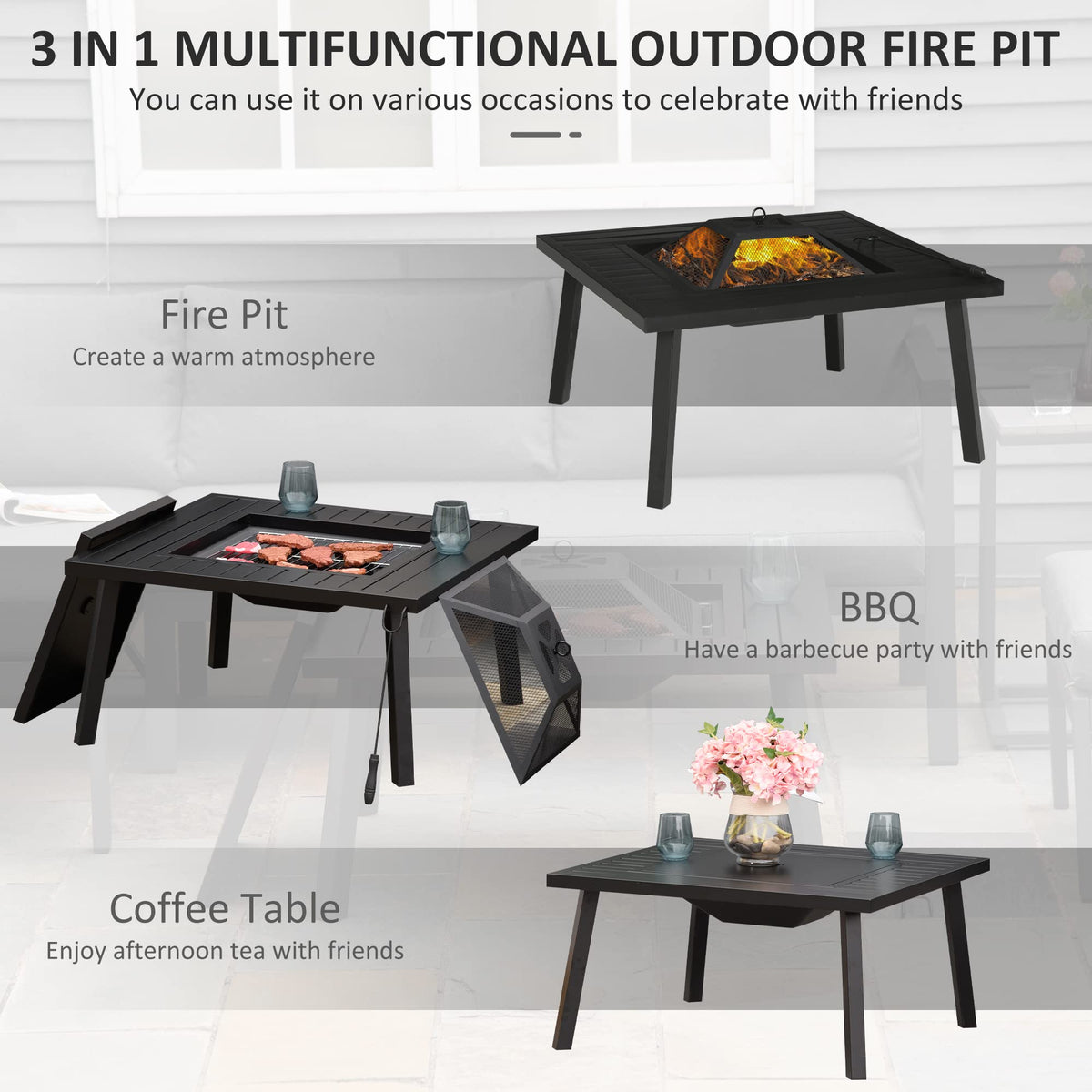 34 in Black Fire Pit with Grill G185624