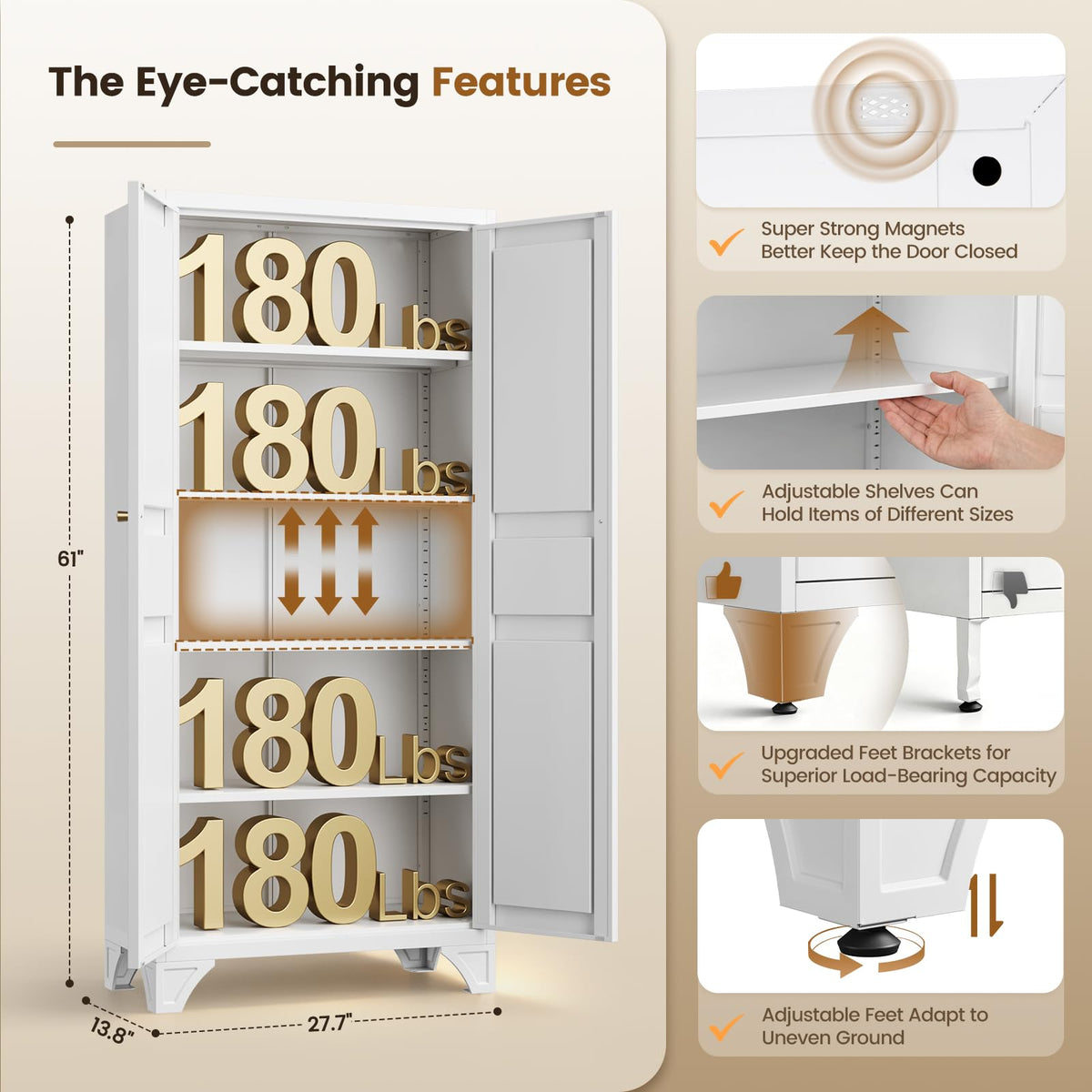 White Kitchen Pantry Storage Cabinet 61" J9372