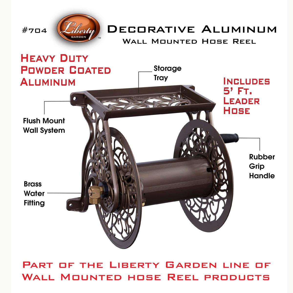 Cast Aluminum Wall Mount Hose Reel, Holds 125-Feet of 5/8-Inch Hose - Bronze L5809