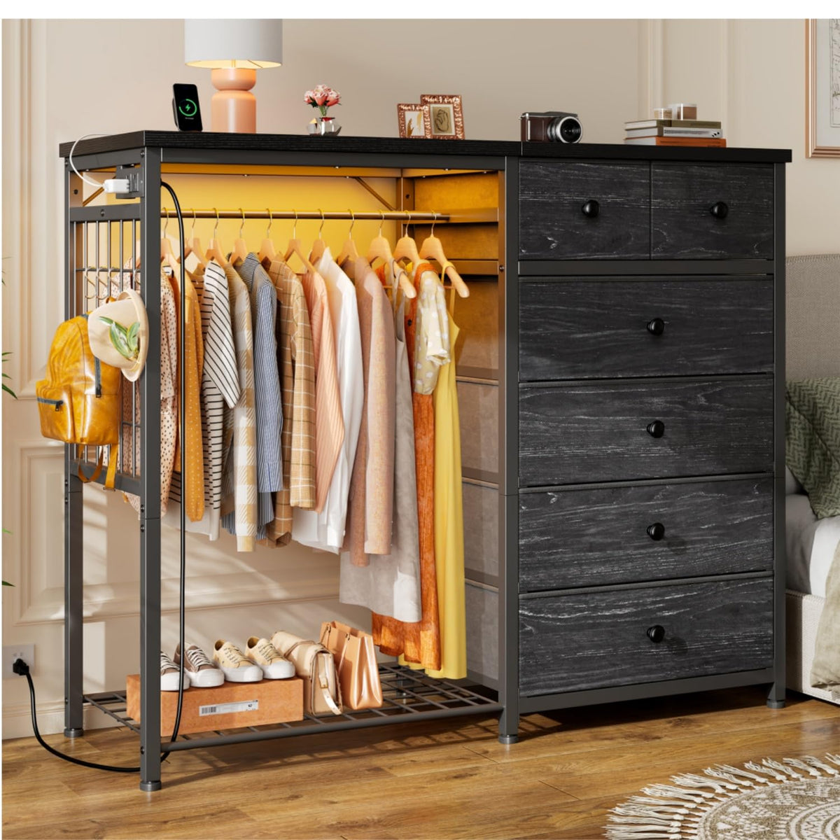 49.2" W Dresser with Hanging Rack & 6 Drawers X5787