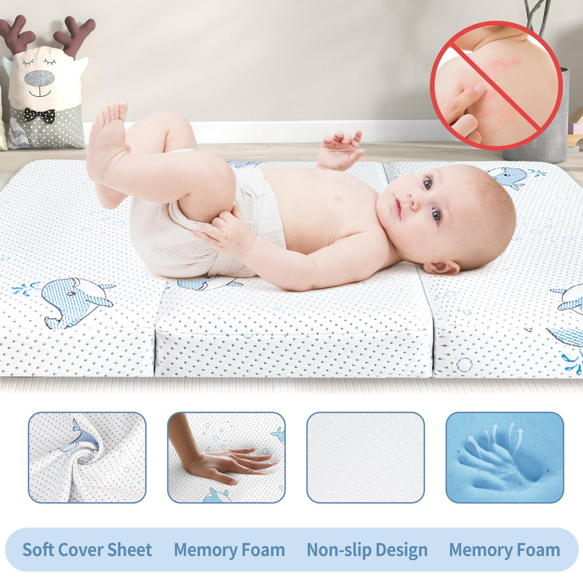 Pack and Play Mattress, 38"x26" Trifold Memory Foam Z536499