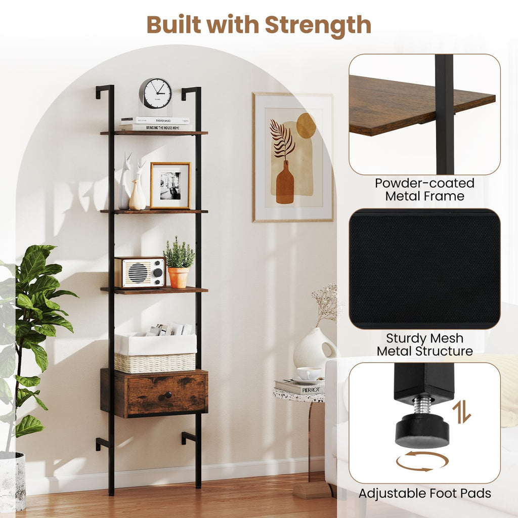 5-Tier Ladder Bookcase with Drawer K550
