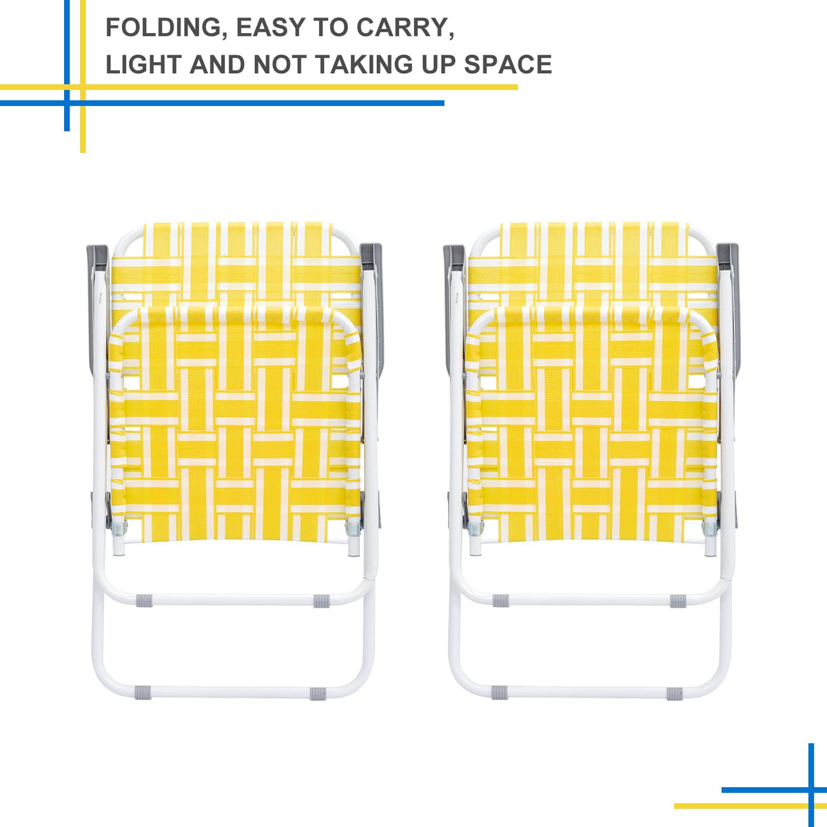 Set of 2 Yellow & White Webbed Folding Chairs V65875