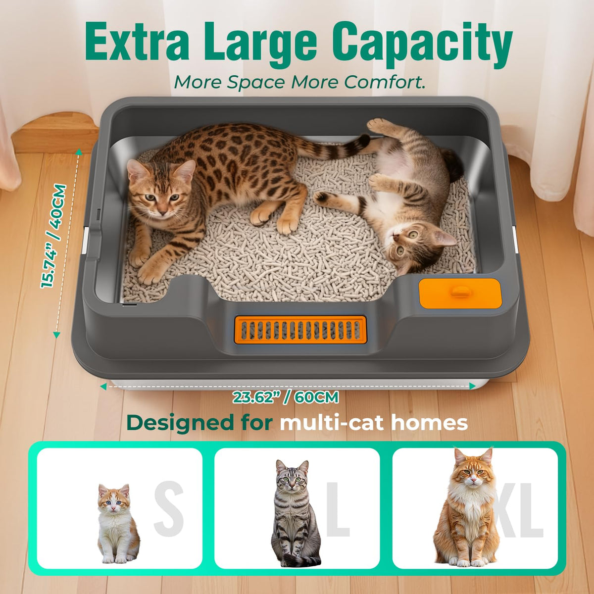 Extra Large Stainless Steel Litter Box with High Sides C253