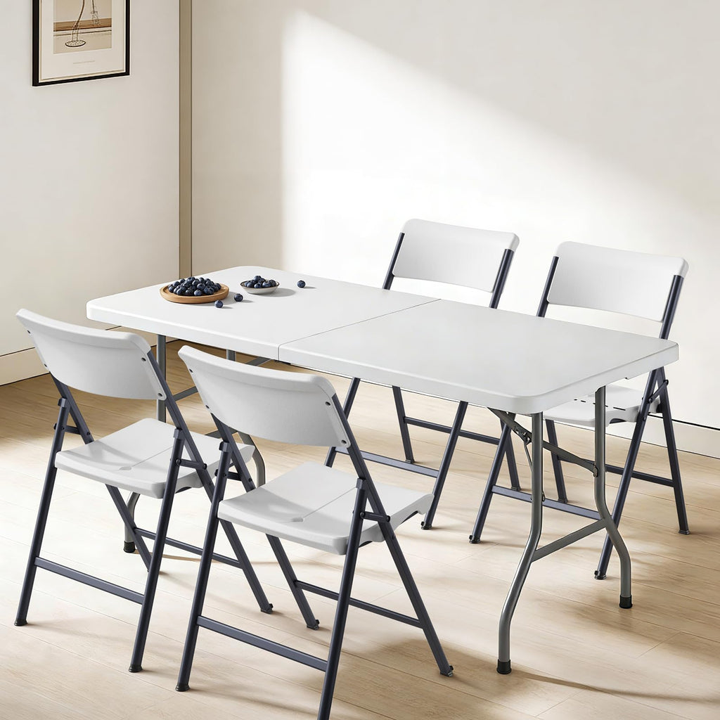 White 4 Pack Plastic Folding Chairs with Metal Frame U335697