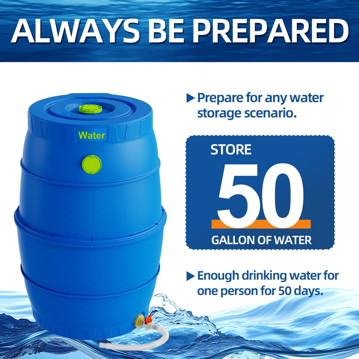 50 Gallon Blue BPA-Free Water Storage Barrel with Spigot X819609