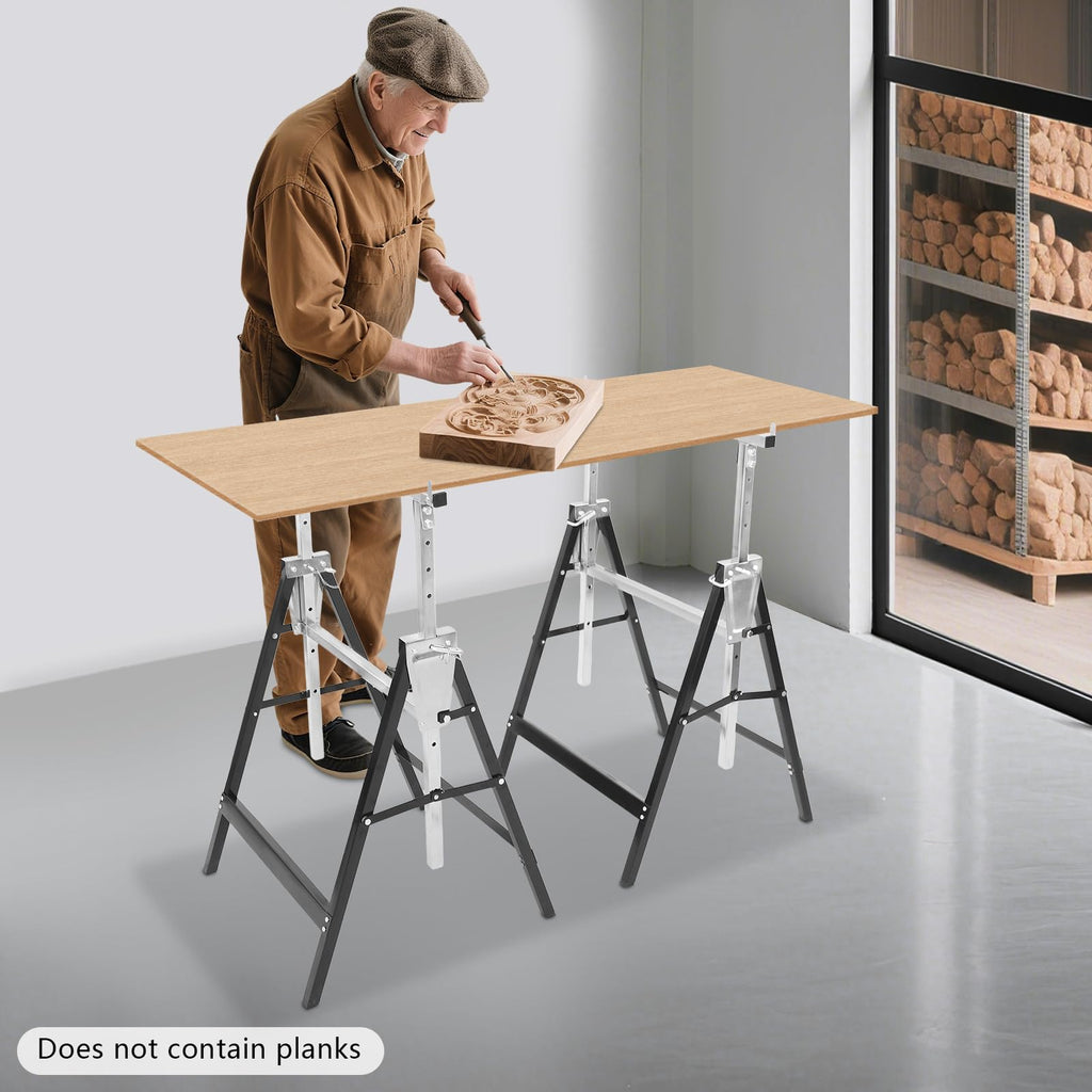 Foldable Steel 2 Pack Adjustable Height Saw Horses F91252