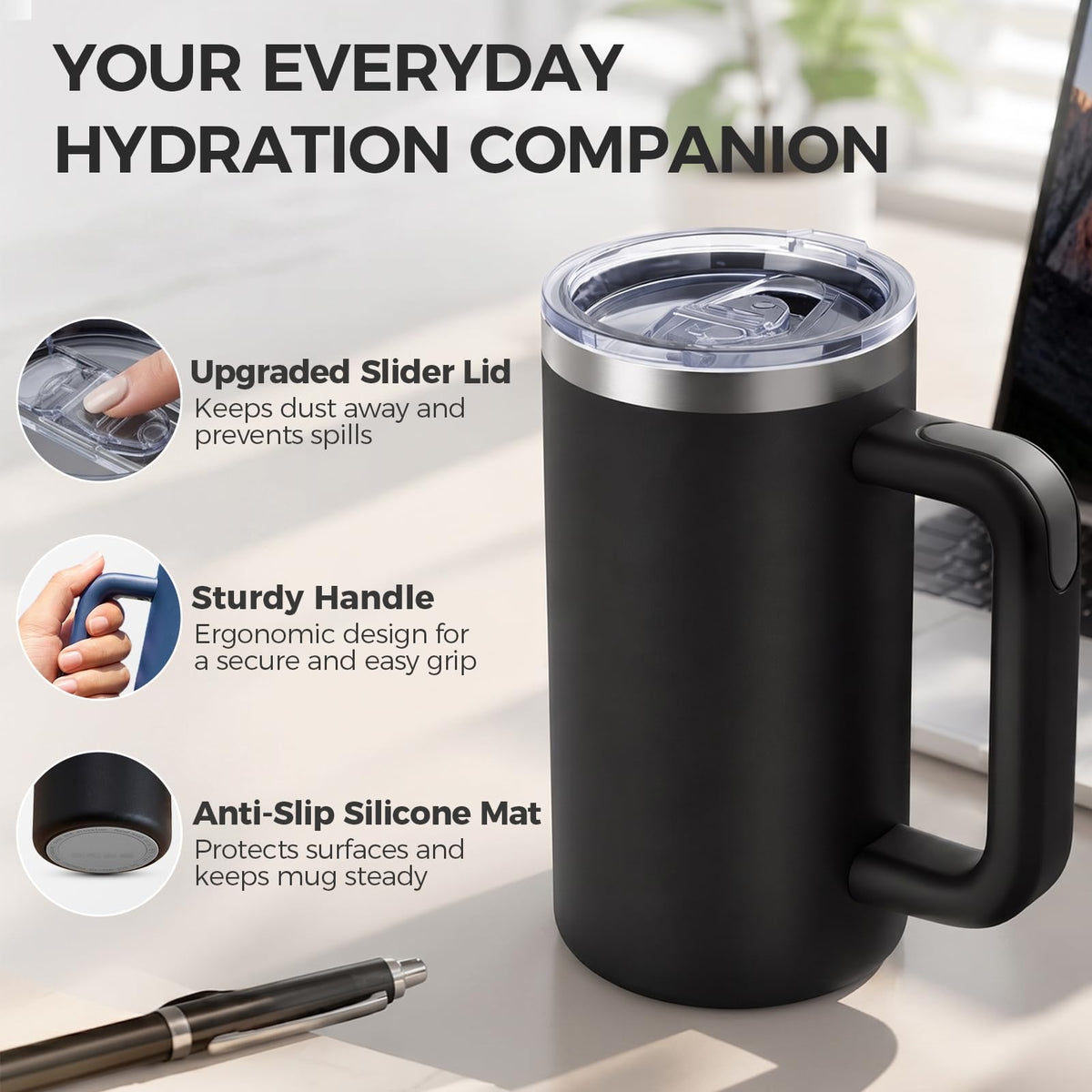 20oz Insulated Coffee Mug With Handle Ocean Blue B234