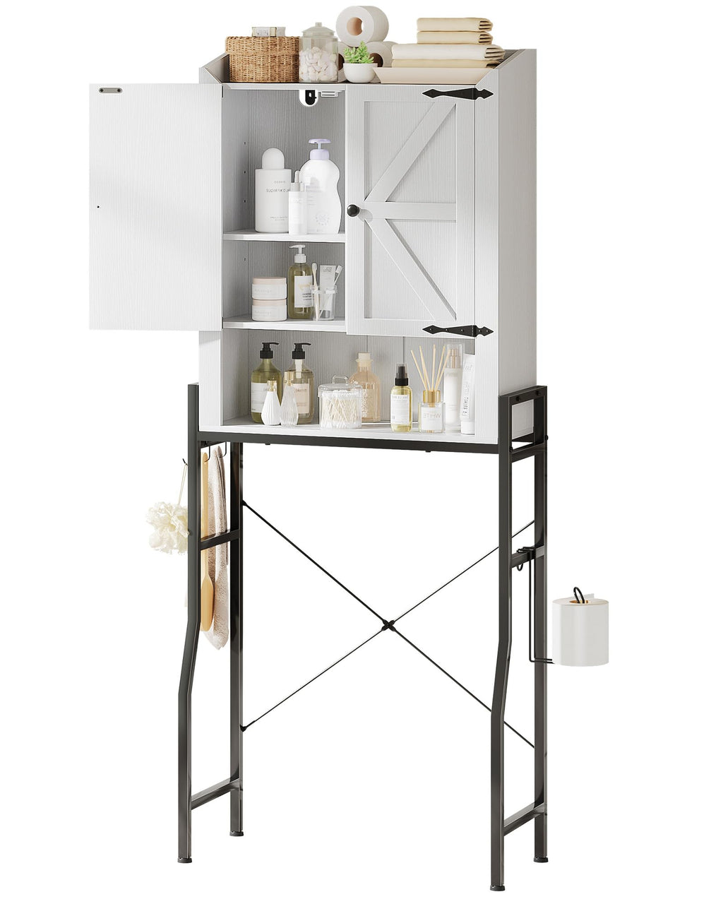 Over The Toilet Storage Cabinet with 2-Door & Metal Stand, White N524