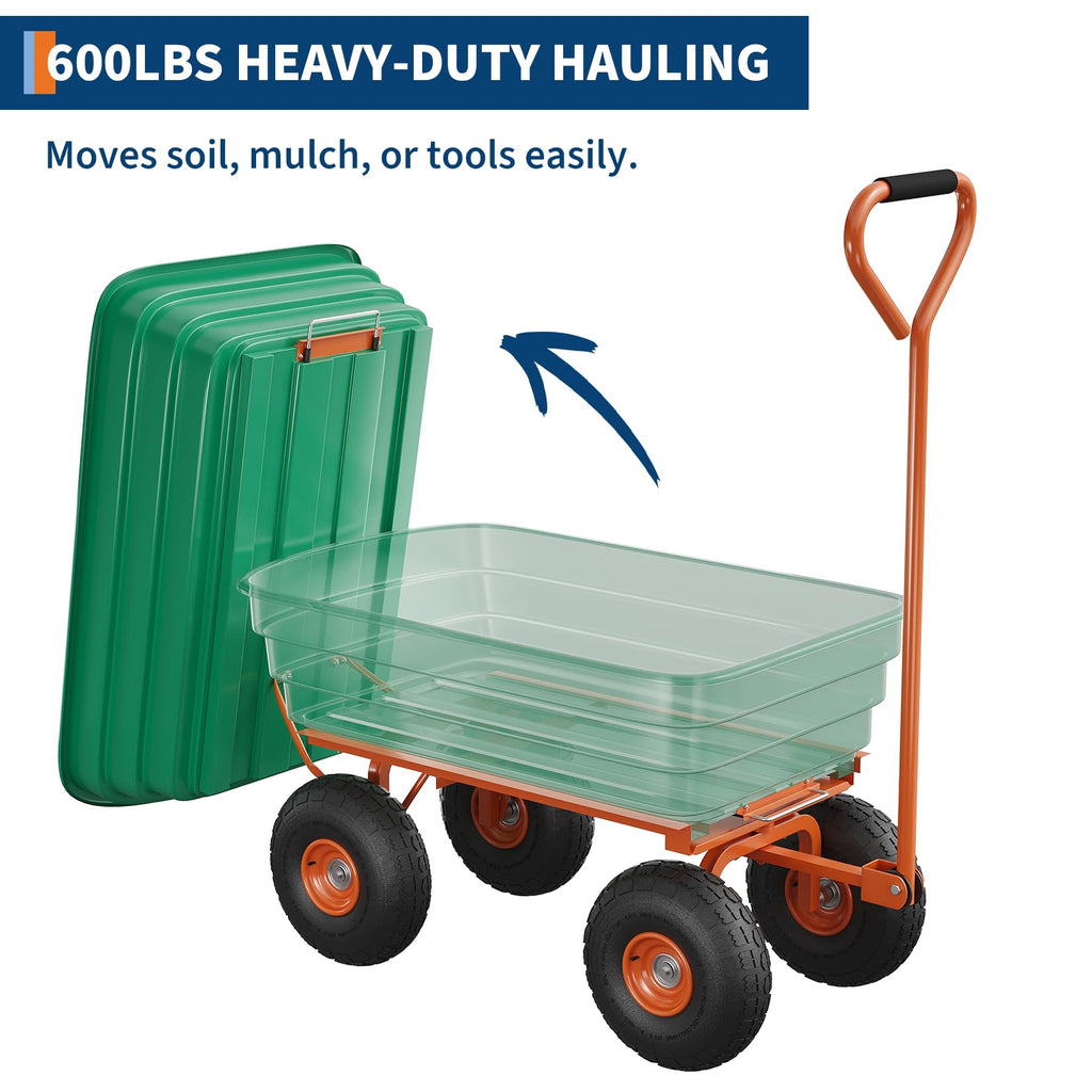 Heavy Duty 4 Cu Ft 1200Lbs Utility Wagon with 10" No-Flat Tires P112978