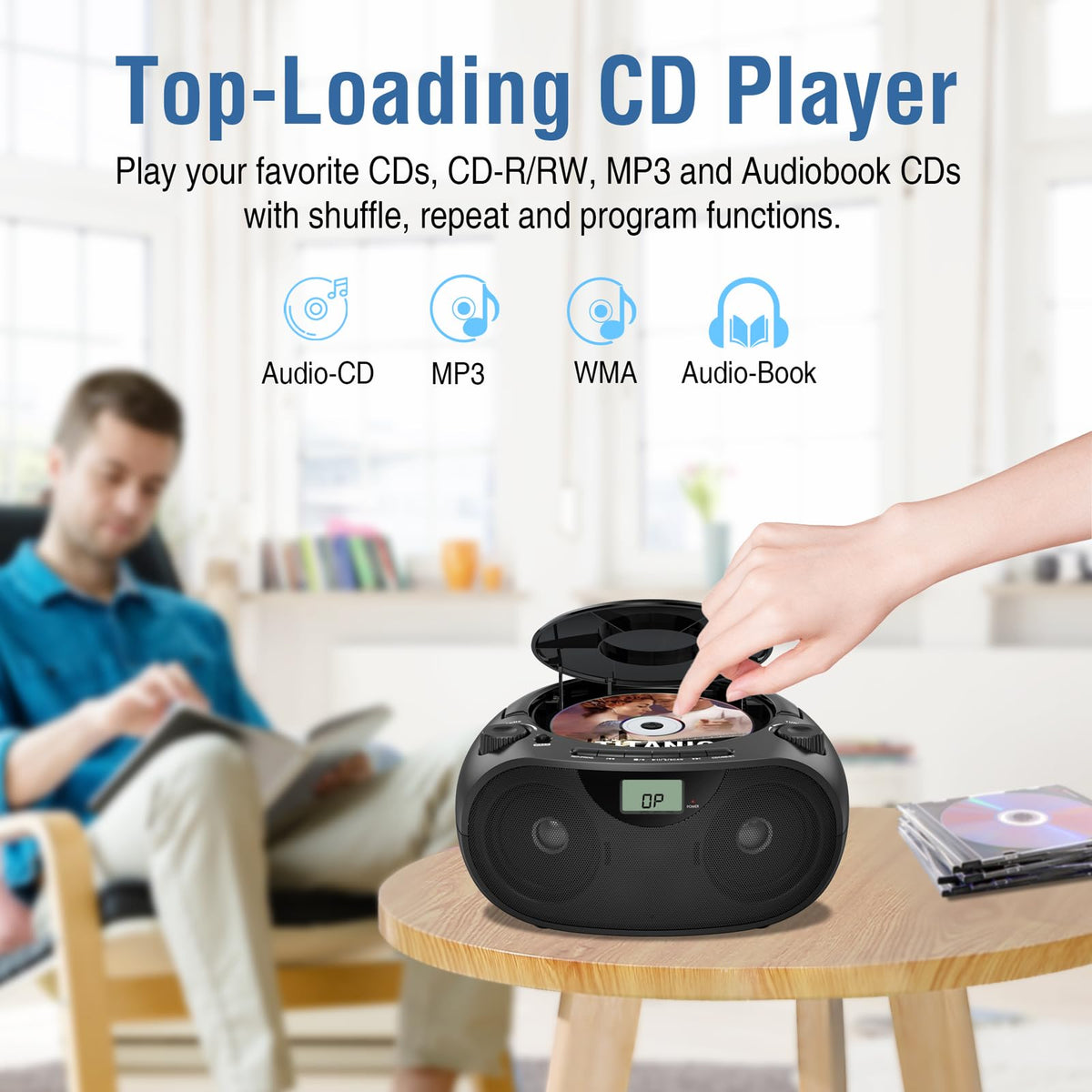 Portable CD Player Boombox with Bluetooth J363