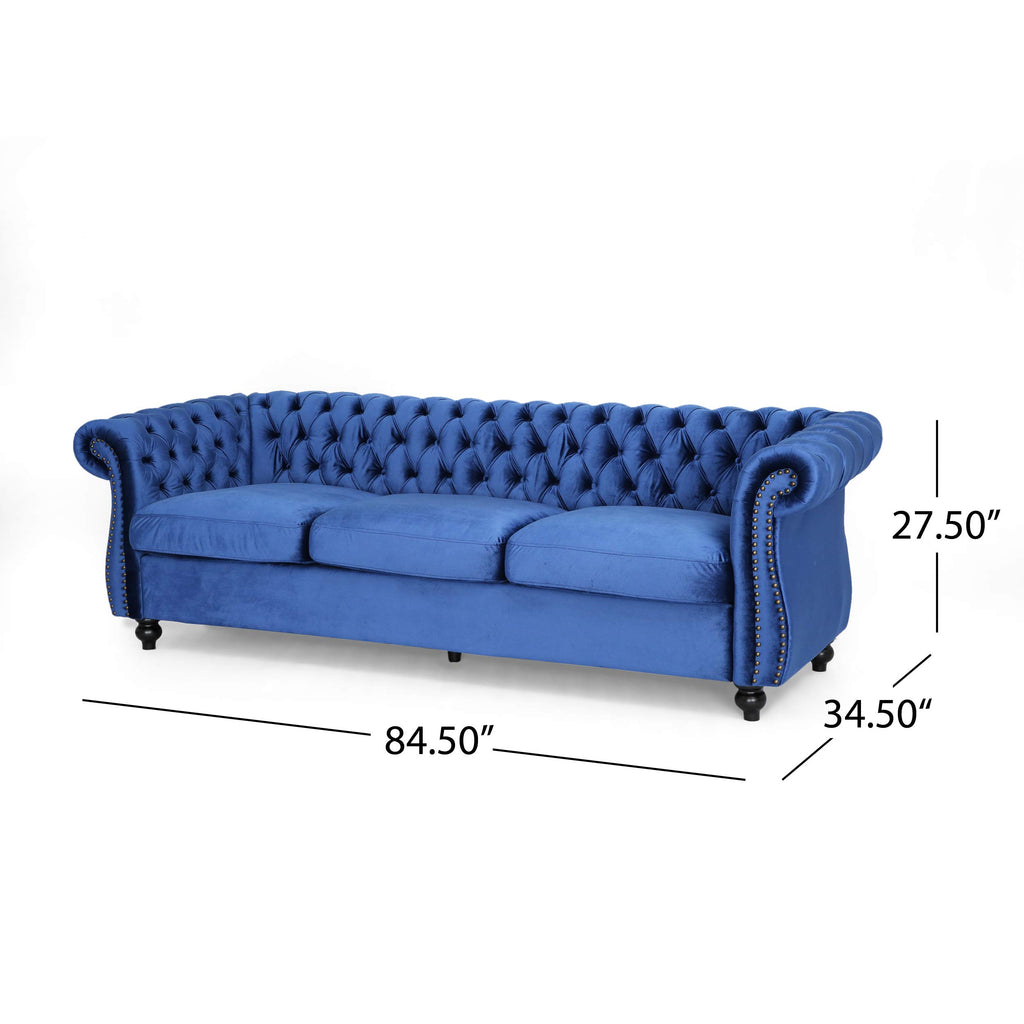 Navy Blue Velvet Sofa with Scroll Arms B877969
