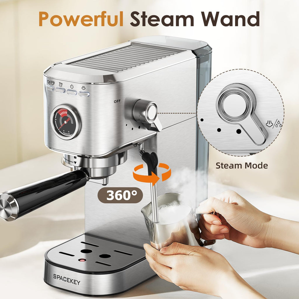 20 Bar Stainless Steel Espresso Machine with Milk Frother W48165