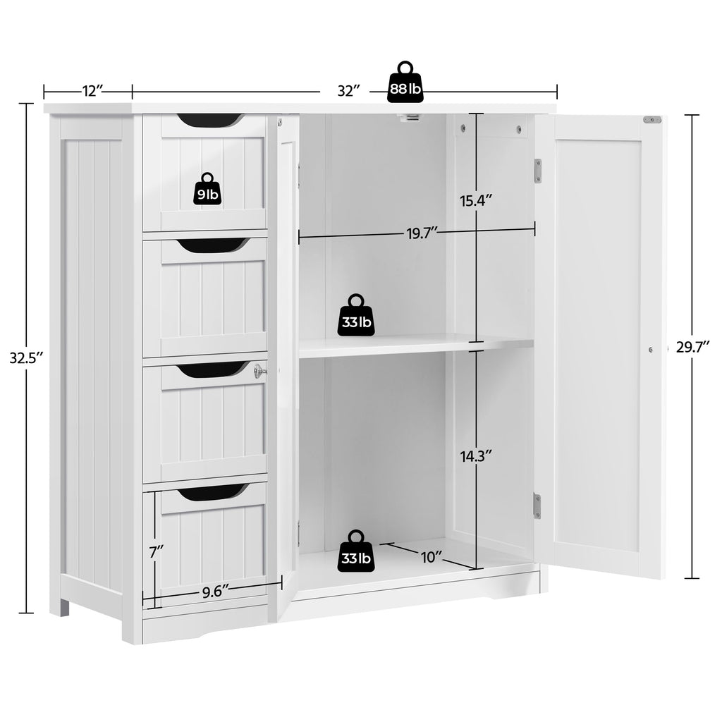 White 4 Drawer 2 Door Bathroom Storage Cabinet W311089