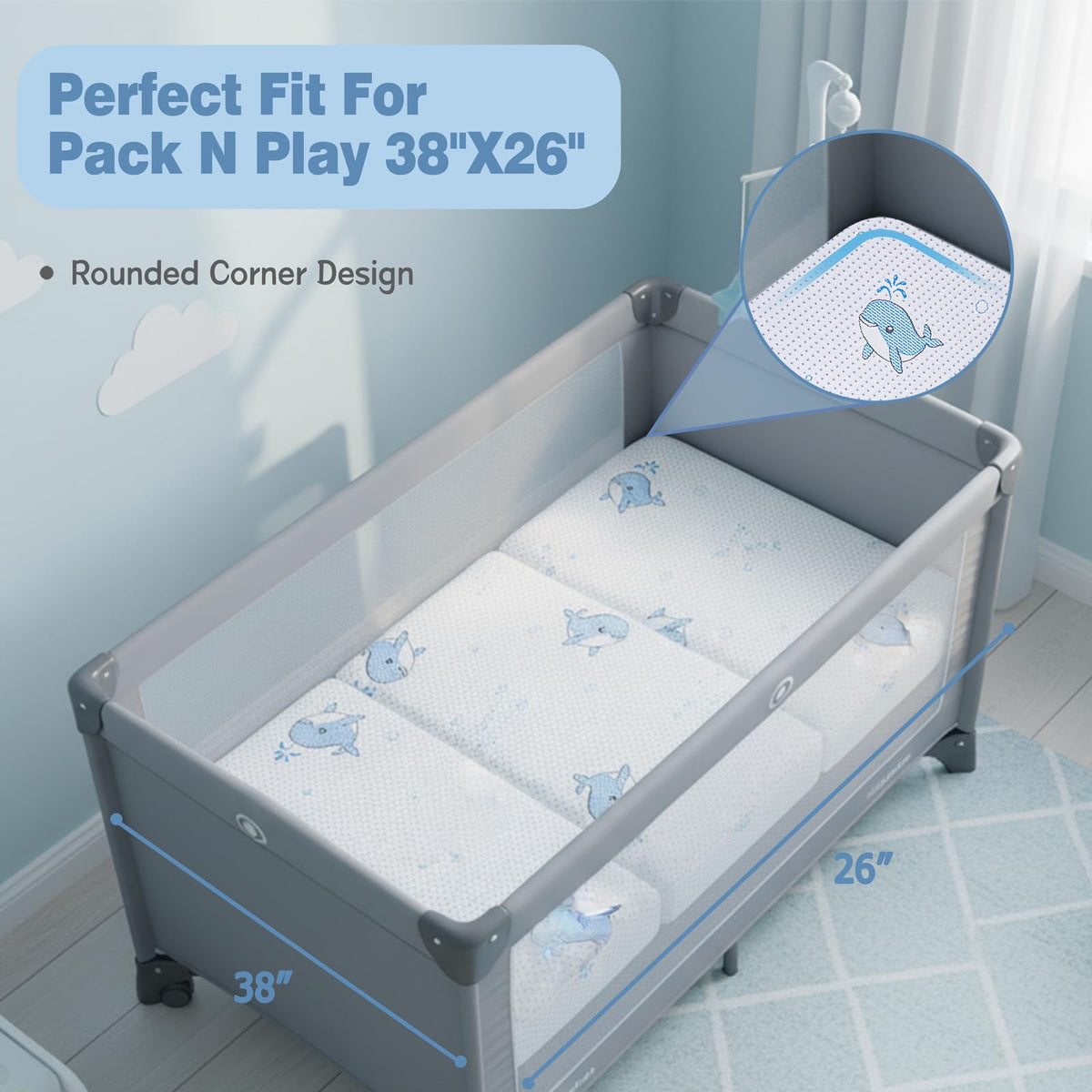Pack and Play Mattress, 38"x26" Trifold Memory Foam Z536499