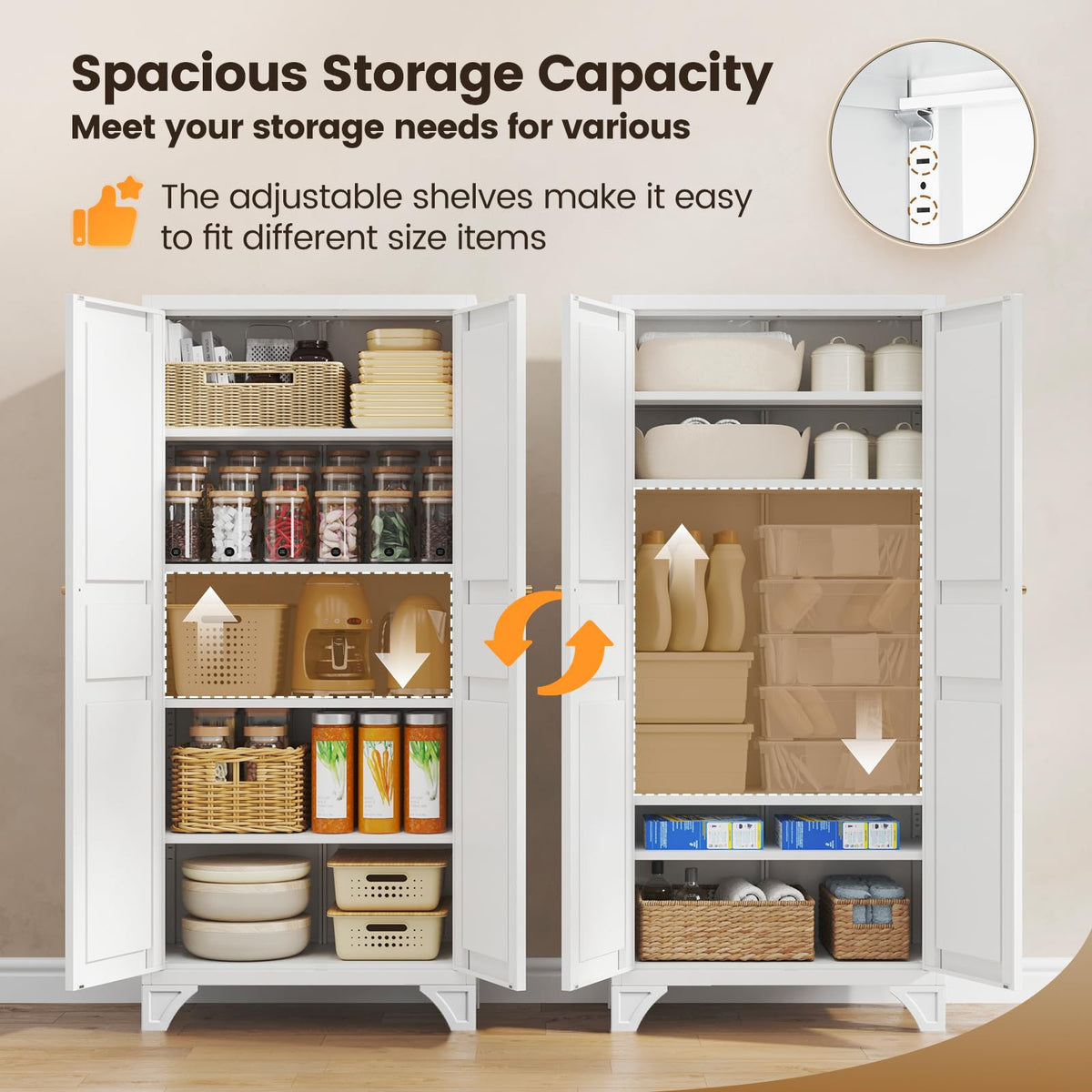 White Kitchen Pantry Storage Cabinet 61" J9372