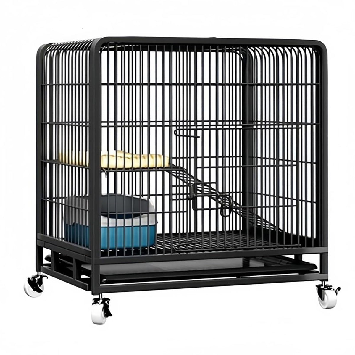 Black Metal Cat Cage with Locking Wheels K972
