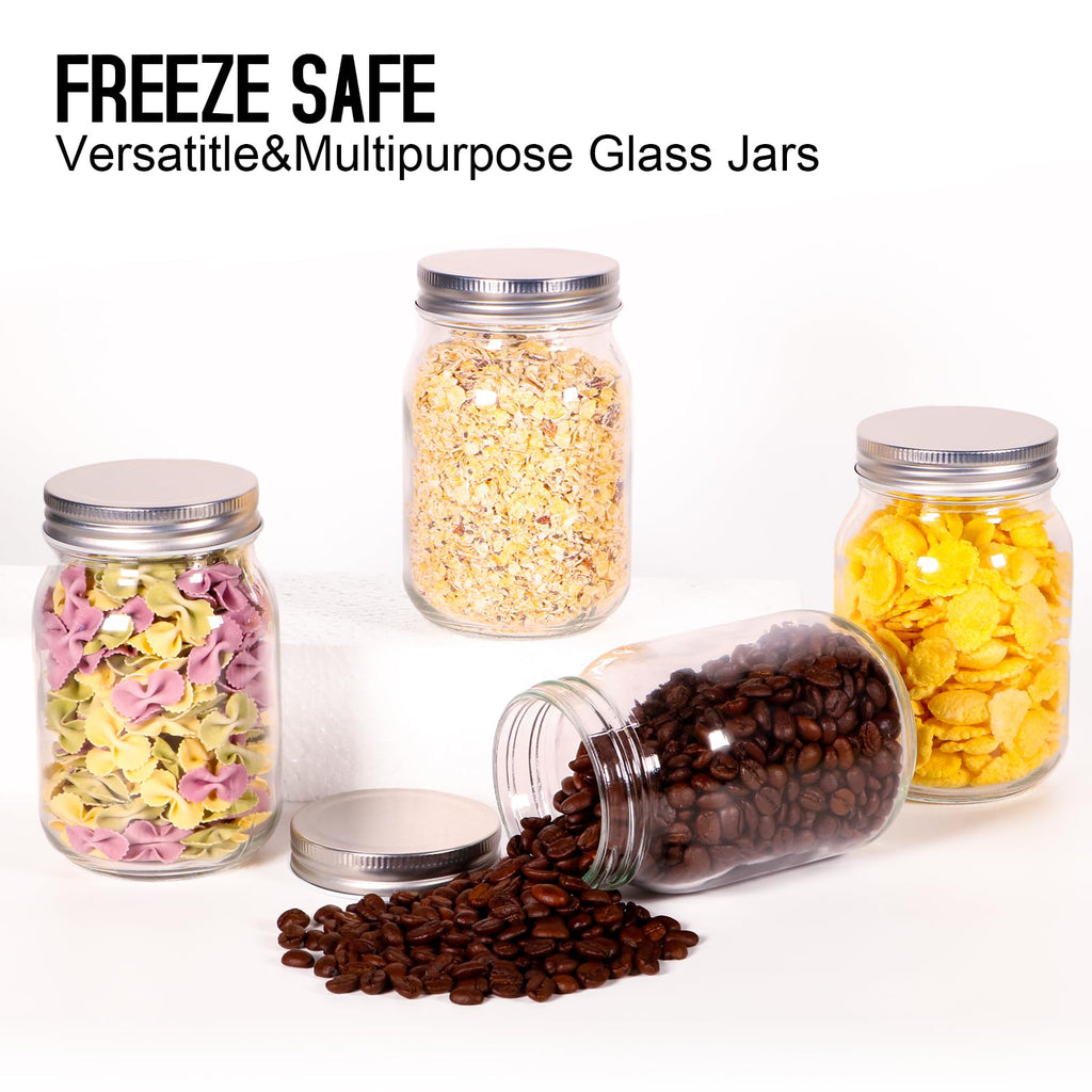 16oz Regular Mouth Glass Mason Jars with Airtight Lids, 4 Pack J784395