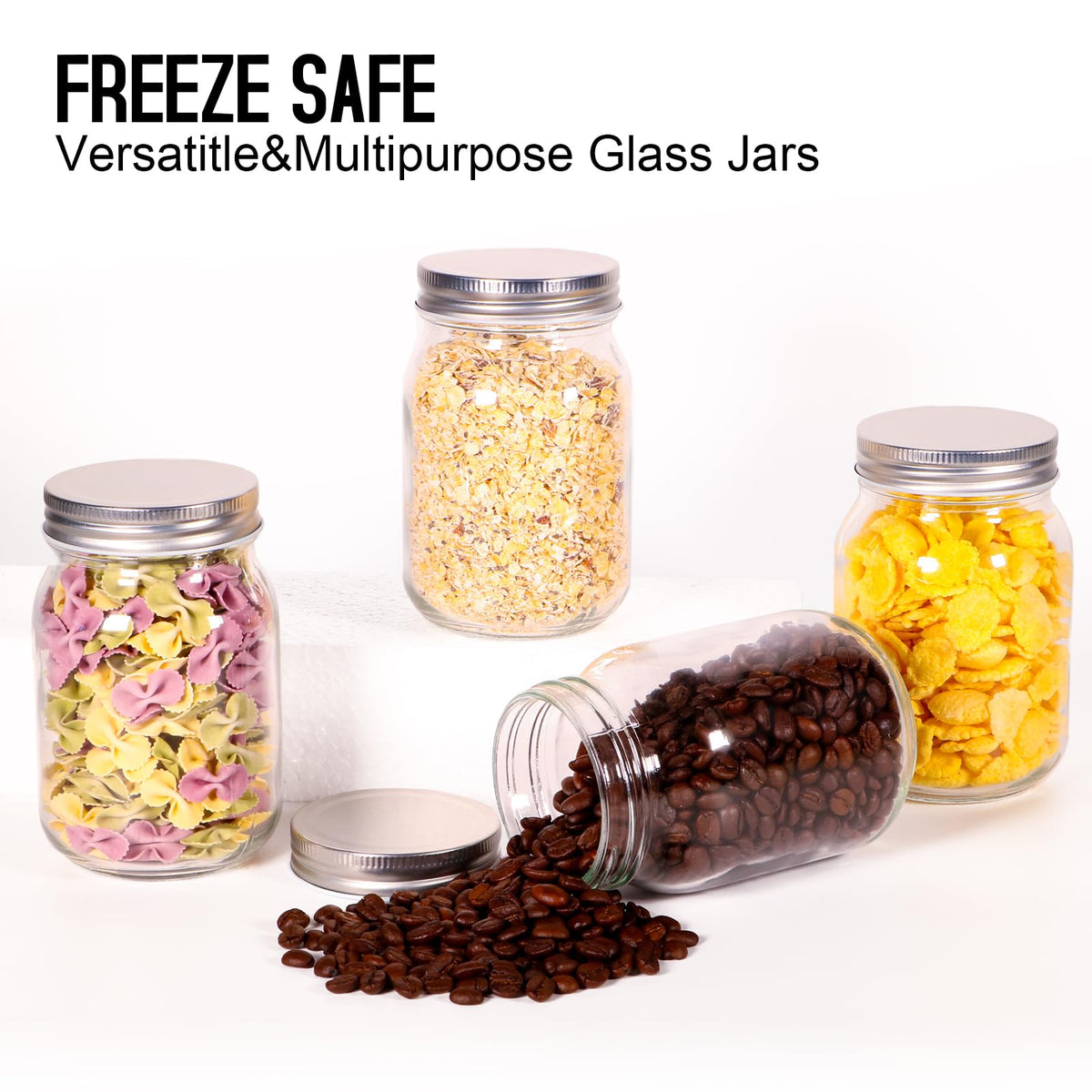 16oz Regular Mouth Glass Mason Jars with Airtight Lids, 4 Pack J784395