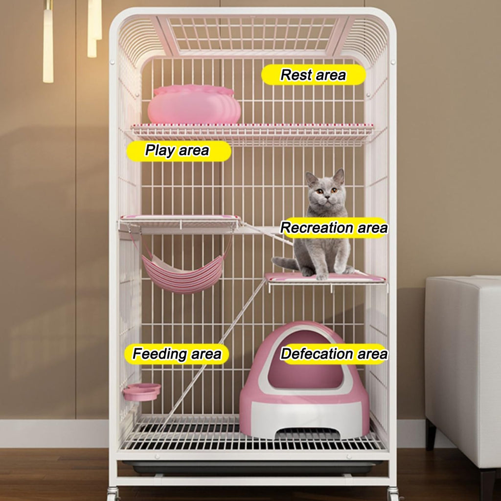 4-Tier Metal Cat Enclosure with Removable Tray & Wheels L653499