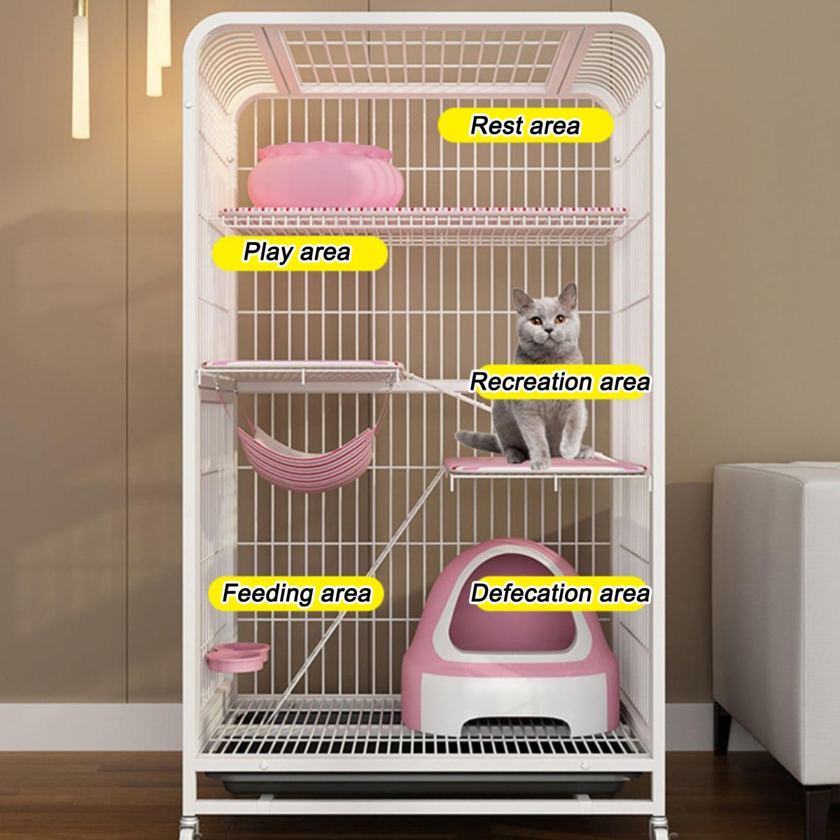 4-Tier Metal Cat Enclosure with Removable Tray & Wheels L653499