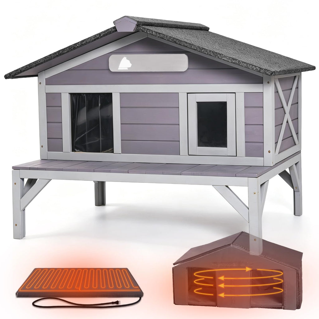 Outdoor Heated Cat House with Insulated Liner J683