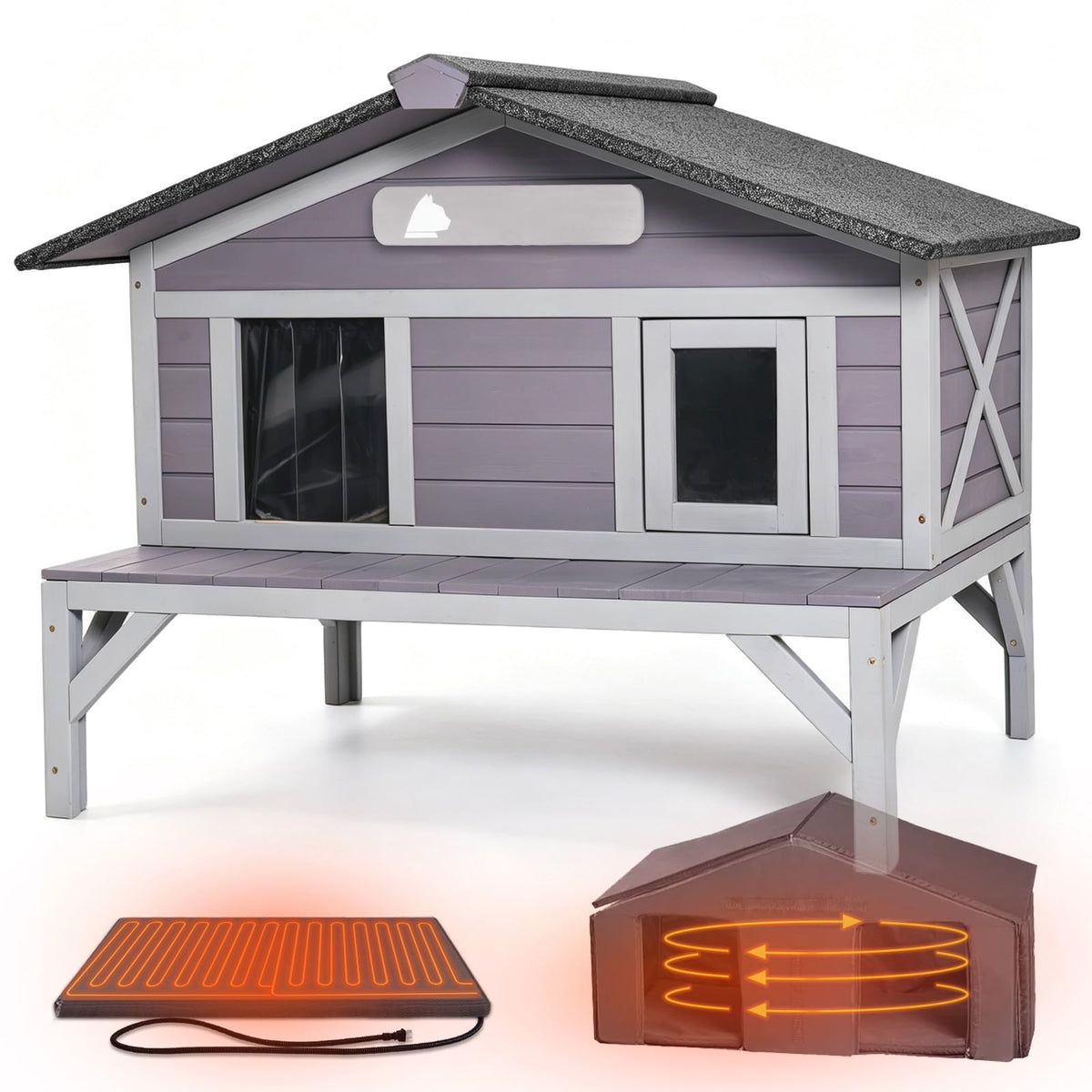 Outdoor Heated Cat House with Insulated Liner J683