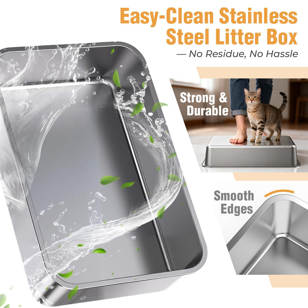 Extra Large Stainless Steel Litter Box with High Sides C253