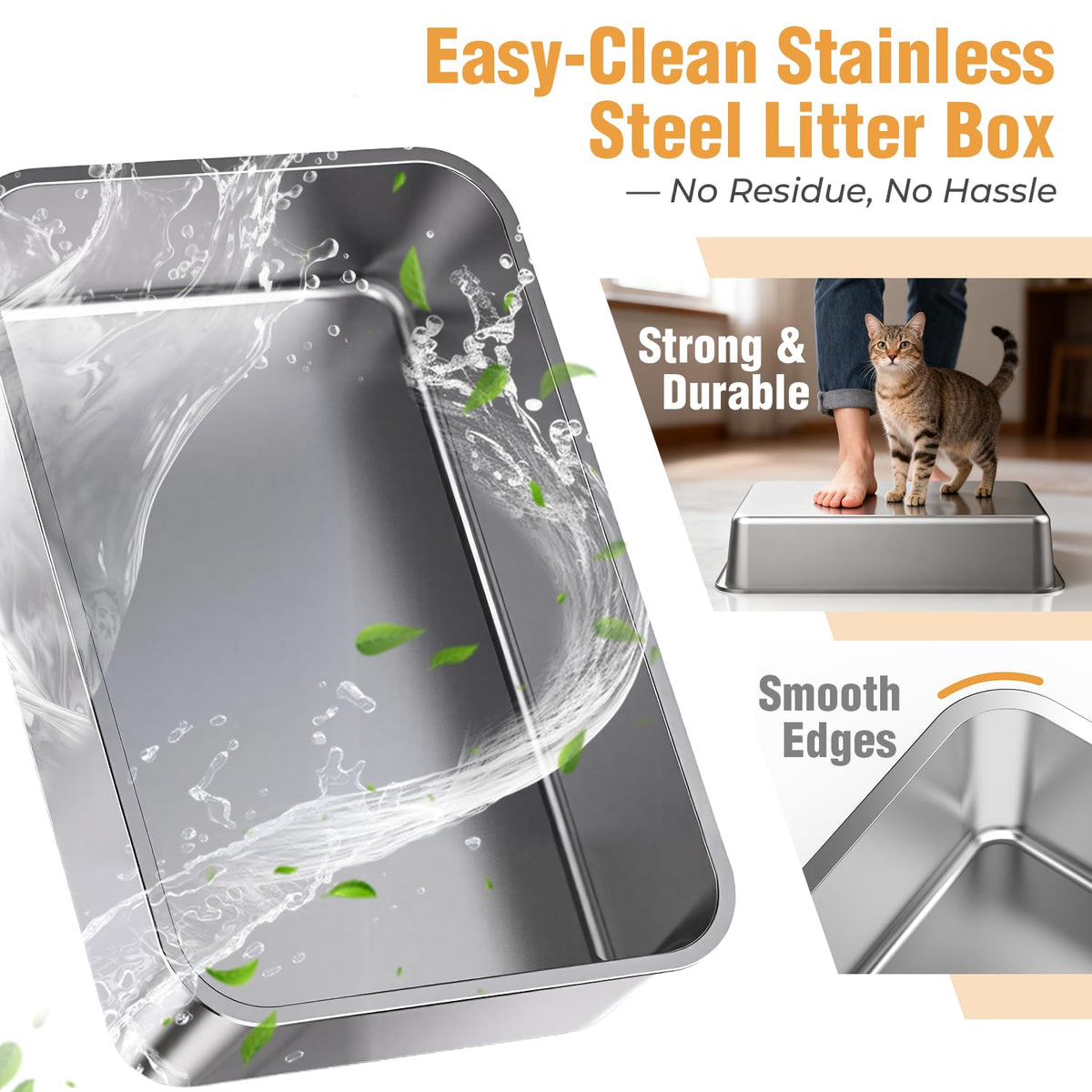 Extra Large Stainless Steel Litter Box with High Sides C253