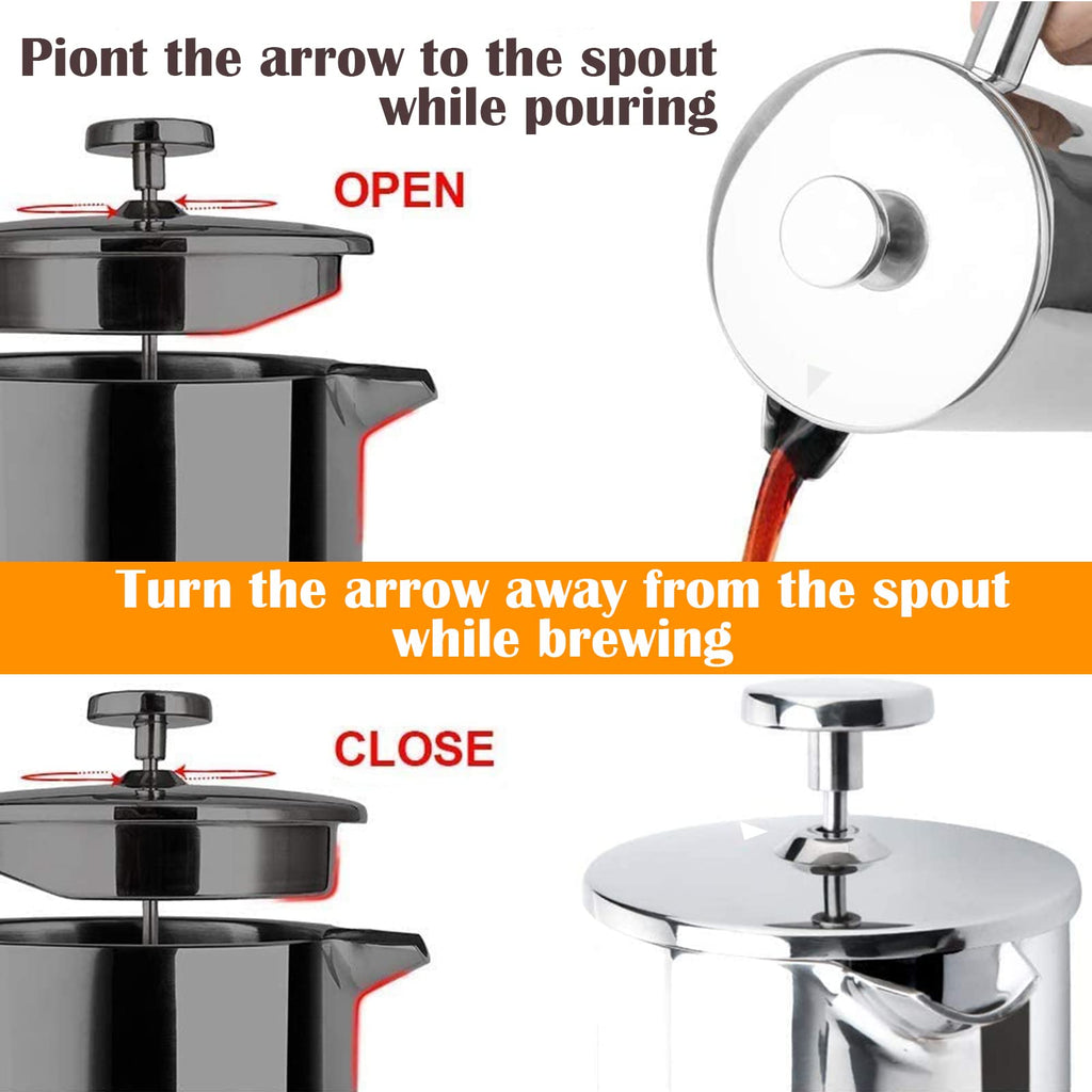 Double Insulated 304 Stainless Steel French Press Coffee Maker 1000ml Q6783