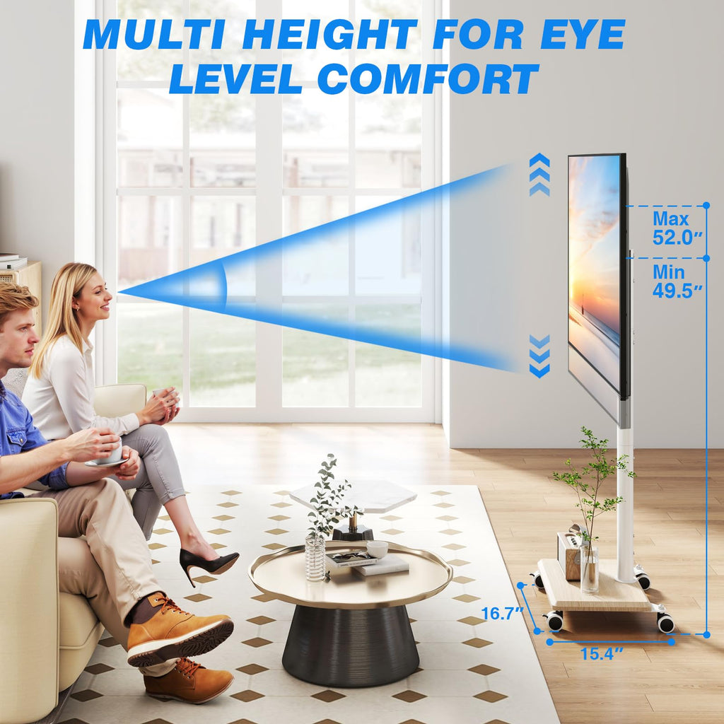 Rolling TV Stand for 32 to 60 Inch TV White Wood Base F68750