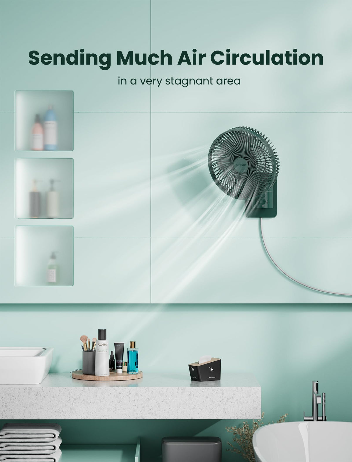 Wall Mounted Oscillating Fan with Remote and Timer, 8.5 Inch 4 Speeds S819324